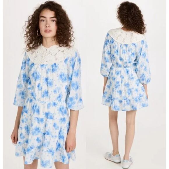 Rixo Tatiana Crochet‎ Puff Sleeve Dress NWOT Size 6 - Picture 1 of 10